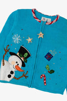 Vintage Kids Blue Tiara Girls Snowmen Ugly Christmas Cardigan (2000s)
