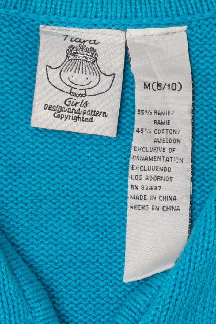 Vintage Kids Blue Tiara Girls Snowmen Ugly Christmas Cardigan (2000s)