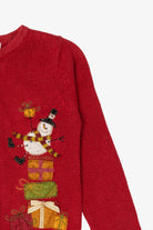 Vintage Kids Red Savannah Snowman On Presents Ugly Christmas Cardigan (1990s)