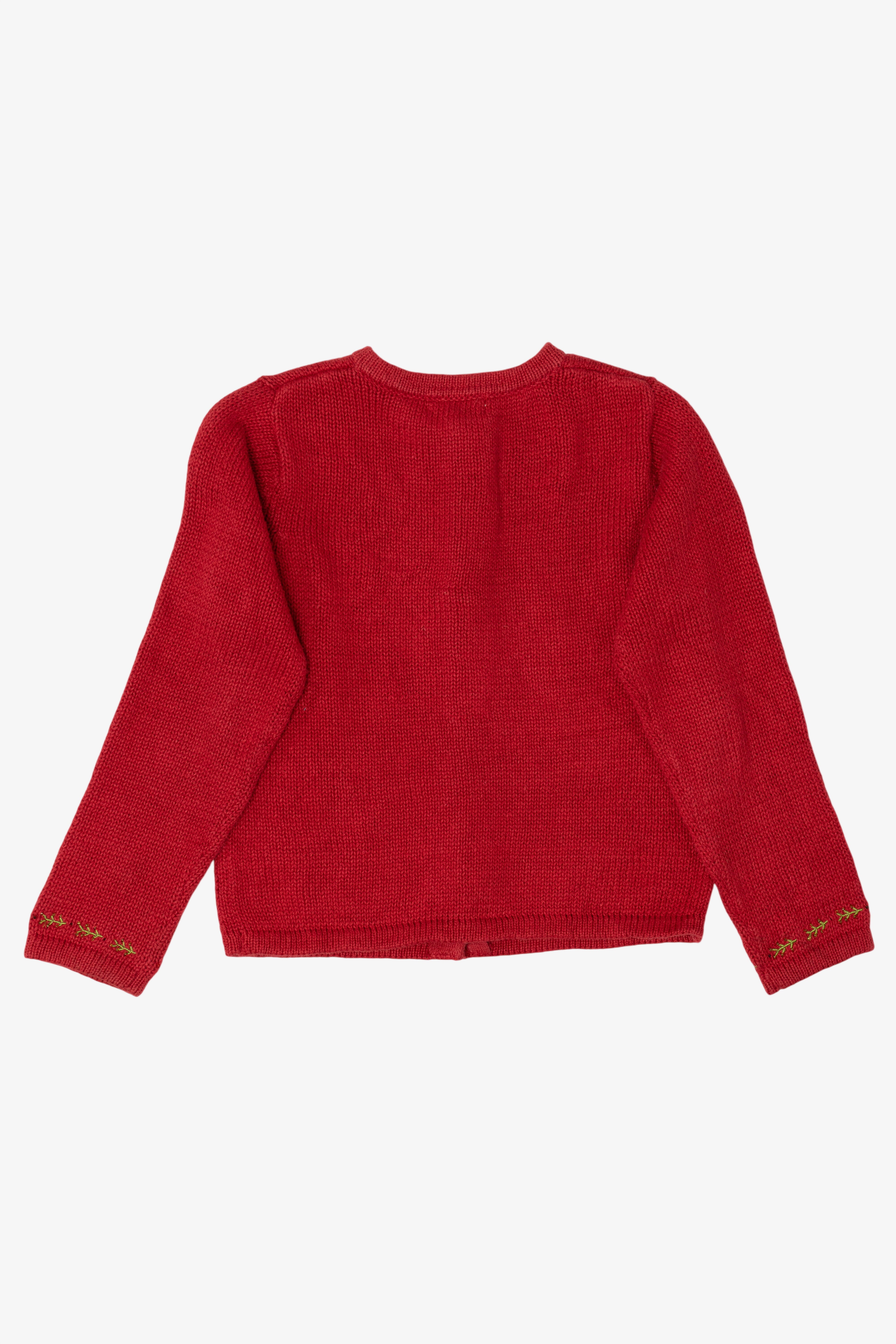 Vintage Kids Red Savannah Snowman On Presents Ugly Christmas Cardigan (1990s)