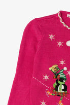 Vintage Kids Hot Pink Derek Heart Penguins Skating Ugly Christmas Cardigan (2000s)