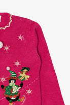 Vintage Kids Hot Pink Derek Heart Penguins Skating Ugly Christmas Cardigan (2000s)