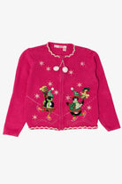 Vintage Kids Hot Pink Derek Heart Penguins Skating Ugly Christmas Cardigan (2000s)