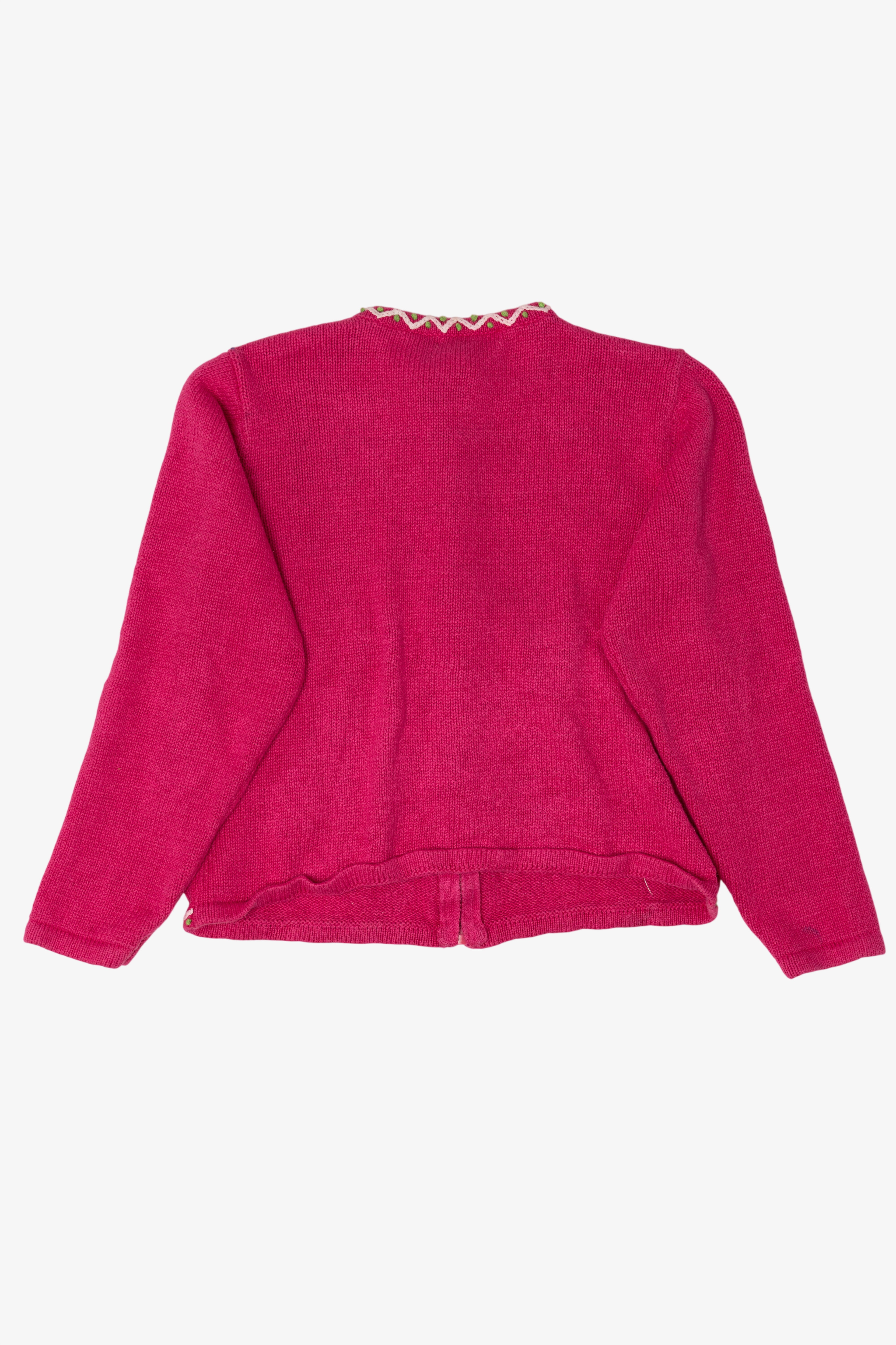 Vintage Kids Hot Pink Derek Heart Penguins Skating Ugly Christmas Cardigan (2000s)