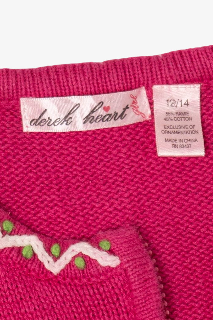 Vintage Kids Hot Pink Derek Heart Penguins Skating Ugly Christmas Cardigan (2000s)