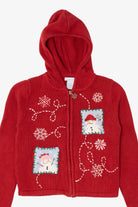 Vintage Kids Red Savannah Snowmen Hooded Ugly Christmas Pullover (2000s)