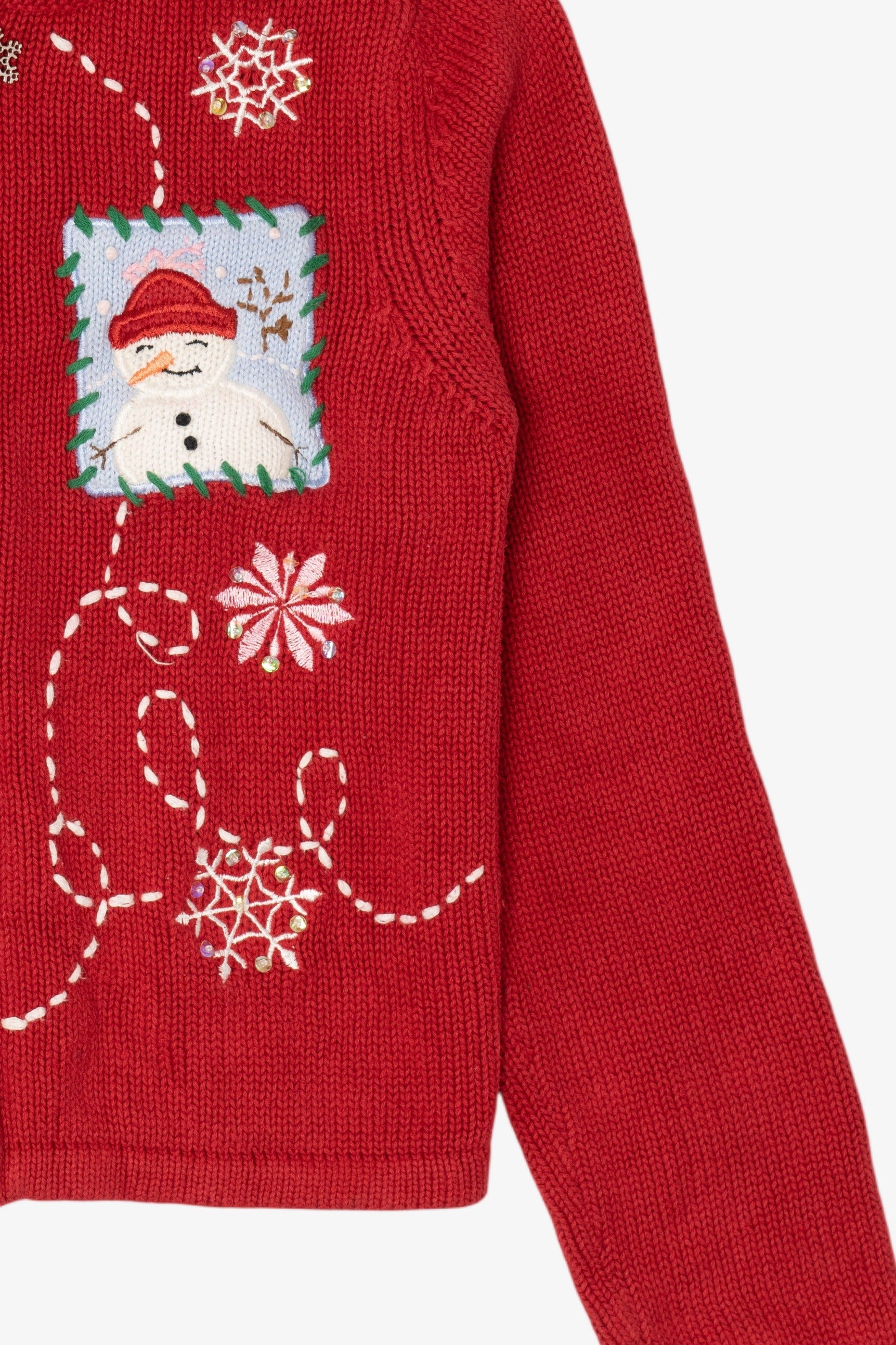 Vintage Kids Red Savannah Snowmen Hooded Ugly Christmas Pullover (2000s)
