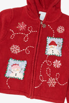 Vintage Kids Red Savannah Snowmen Hooded Ugly Christmas Pullover (2000s)