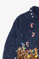 Vintage Kids Navy Blue Tiara Girls Reindeer Ugly Christmas Cardigan (2000s)