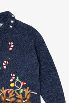 Vintage Kids Navy Blue Tiara Girls Reindeer Ugly Christmas Cardigan (2000s)