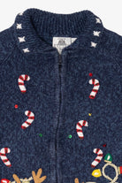 Vintage Kids Navy Blue Tiara Girls Reindeer Ugly Christmas Cardigan (2000s)