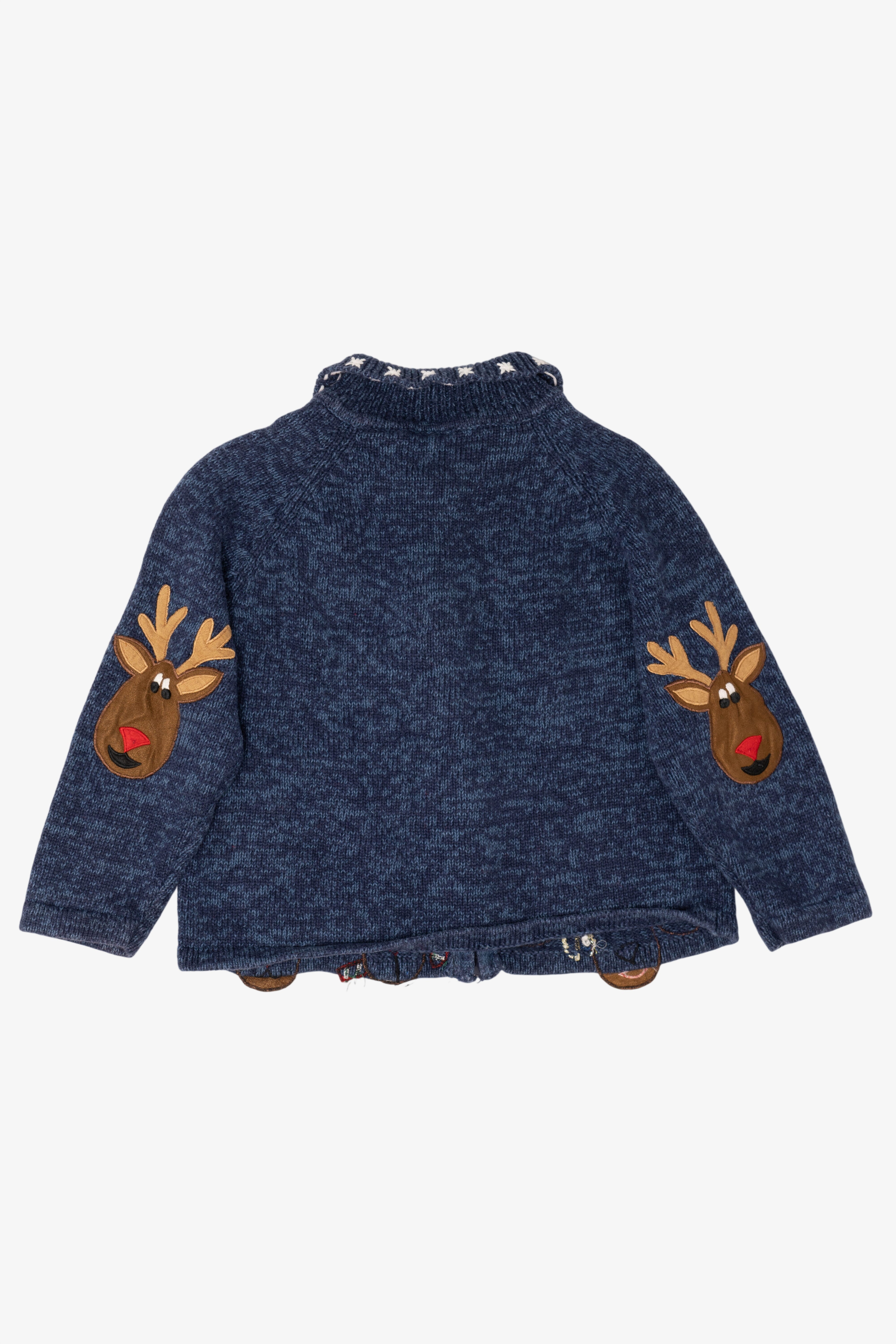 Vintage Kids Navy Blue Tiara Girls Reindeer Ugly Christmas Cardigan (2000s)