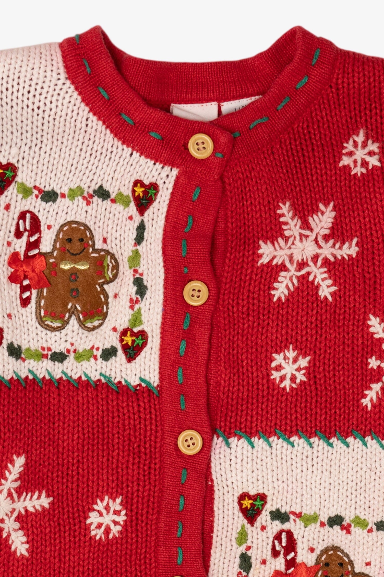 Vintage Kids Red UR It Gingerbread Ugly Christmas Cardigan (1990s)