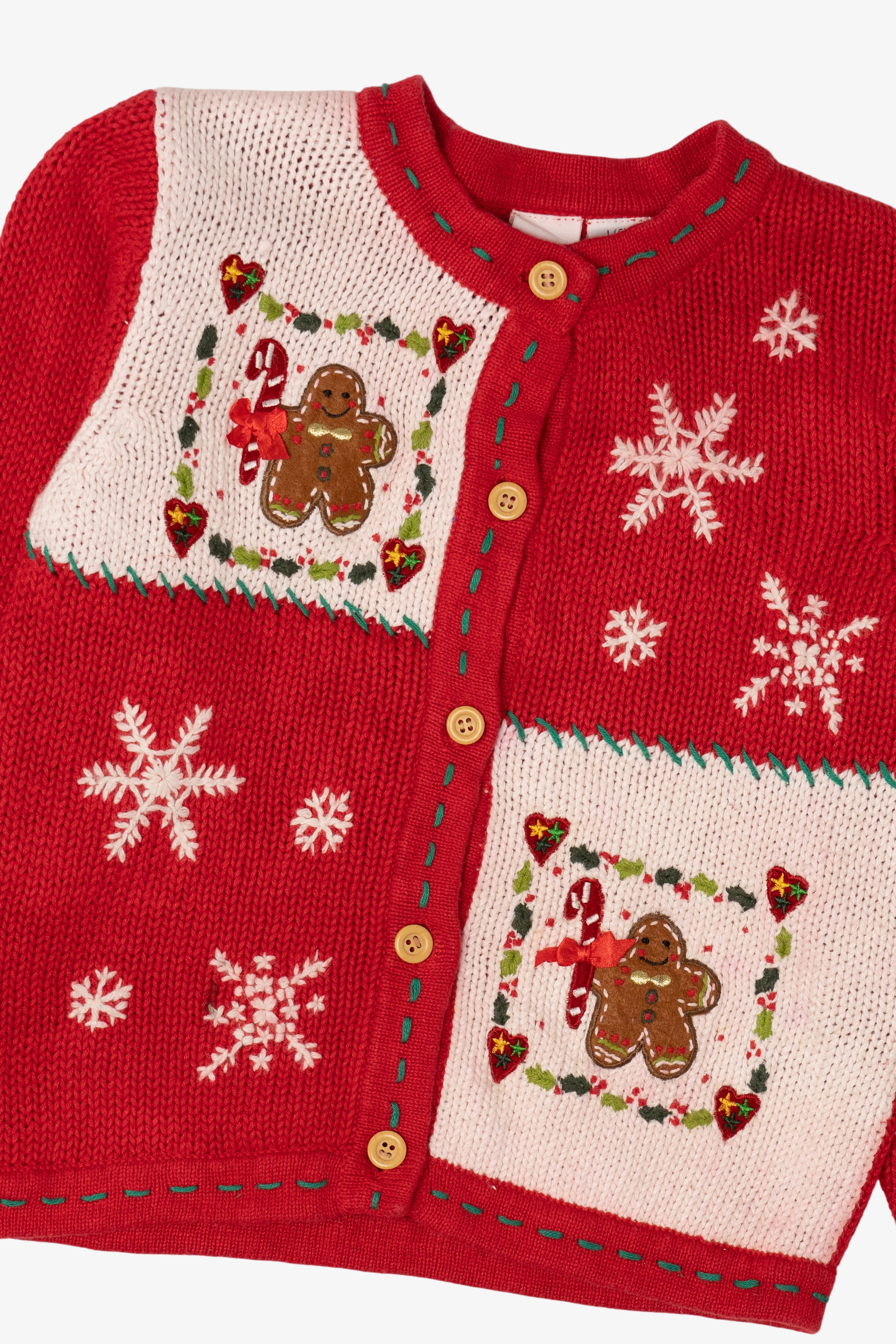 Vintage Kids Red UR It Gingerbread Ugly Christmas Cardigan (1990s)