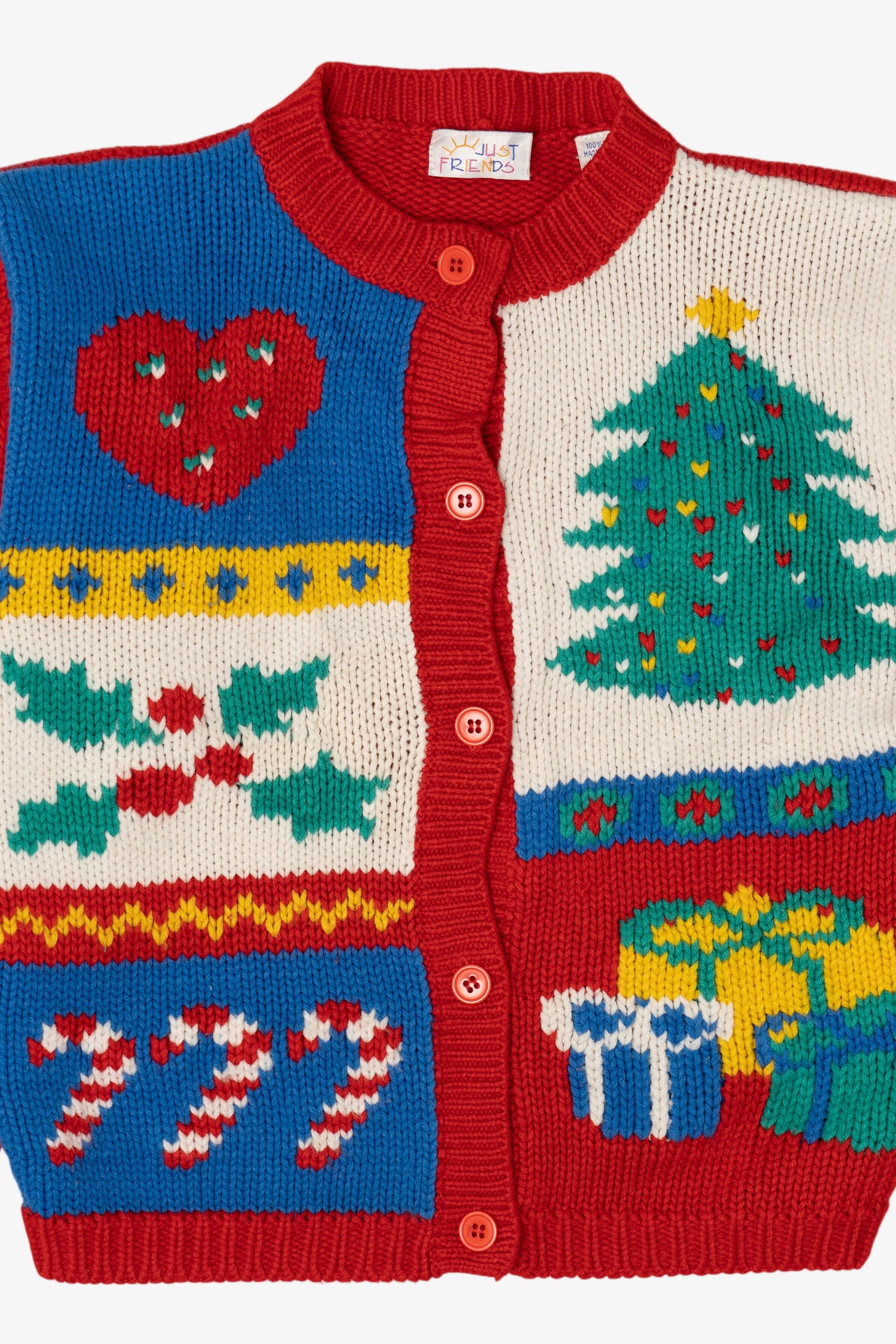 Vintage Kids Red Just Friends Ugly Christmas Cardigan (1990s)