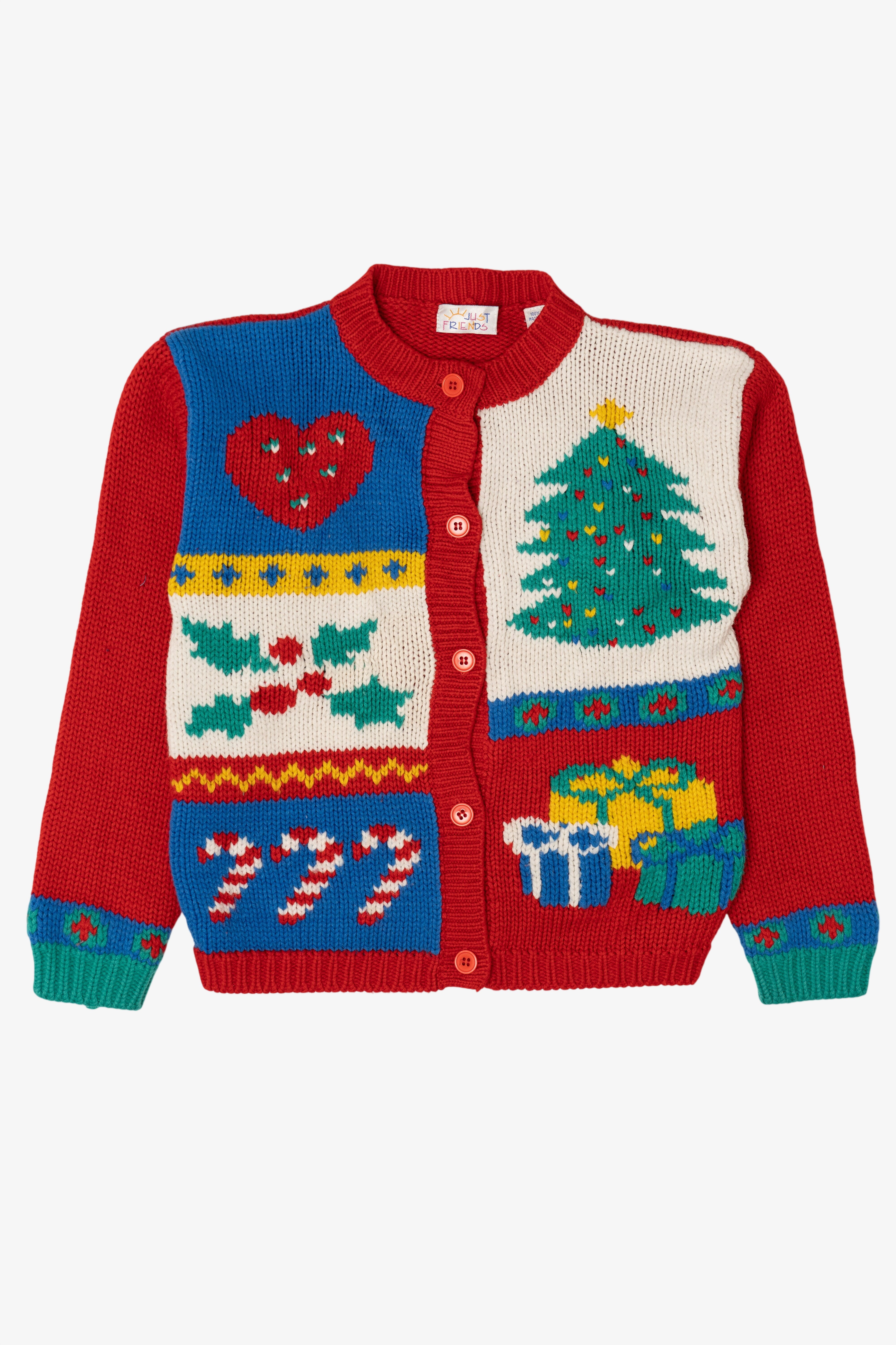 Vintage Kids Red Just Friends Ugly Christmas Cardigan (1990s)