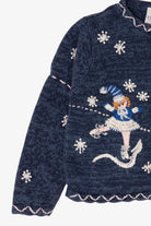 Vintage Kids Navy Blue Tiara Girls Ice Skating Ugly Christmas Cardigan (2000s)