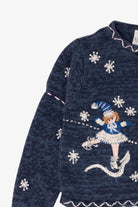 Vintage Kids Navy Blue Tiara Girls Ice Skating Ugly Christmas Cardigan (2000s)