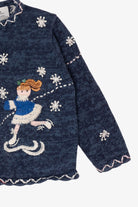 Vintage Kids Navy Blue Tiara Girls Ice Skating Ugly Christmas Cardigan (2000s)