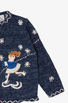 Vintage Kids Navy Blue Tiara Girls Ice Skating Ugly Christmas Cardigan (2000s)