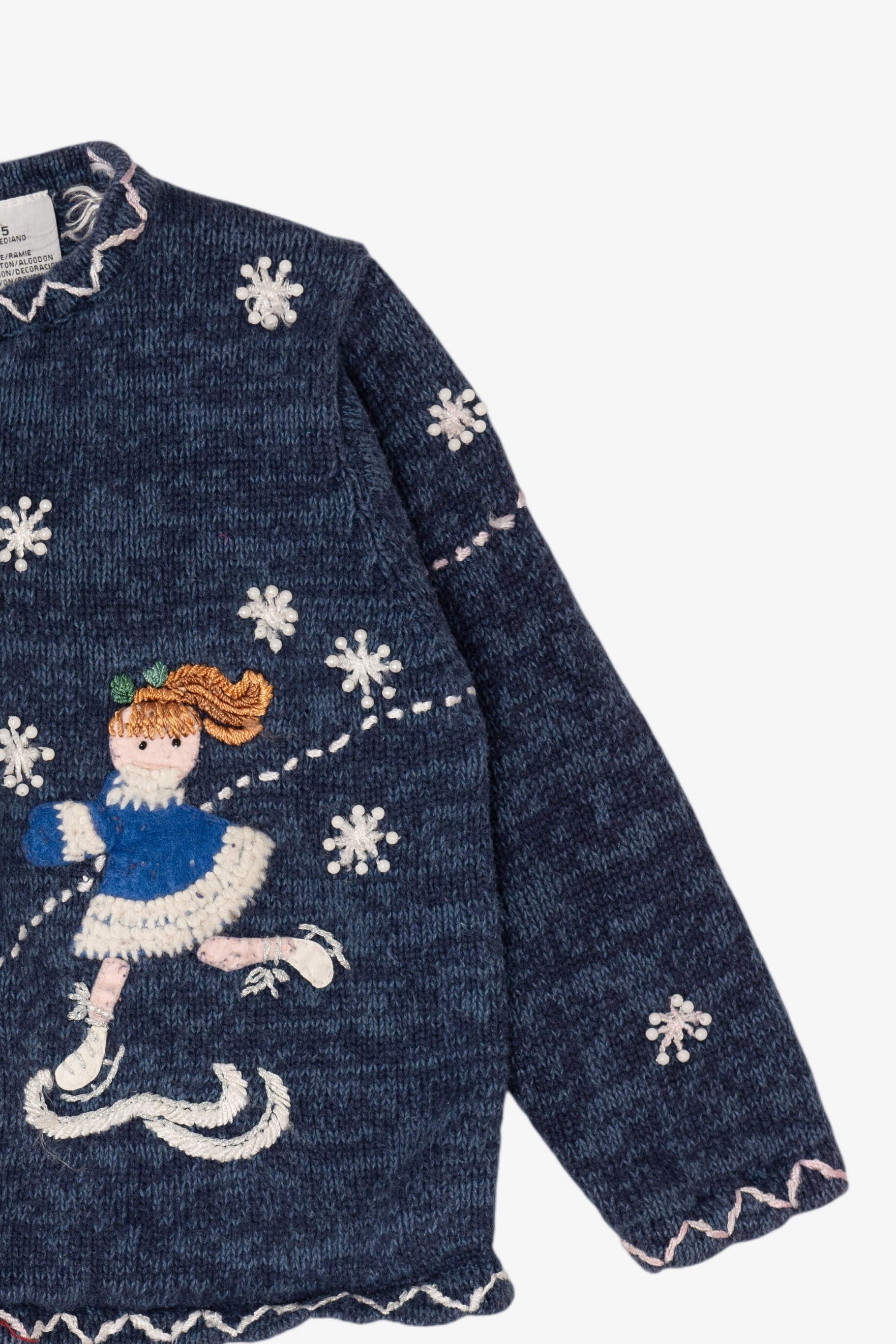 Vintage Kids Navy Blue Tiara Girls Ice Skating Ugly Christmas Cardigan (2000s)