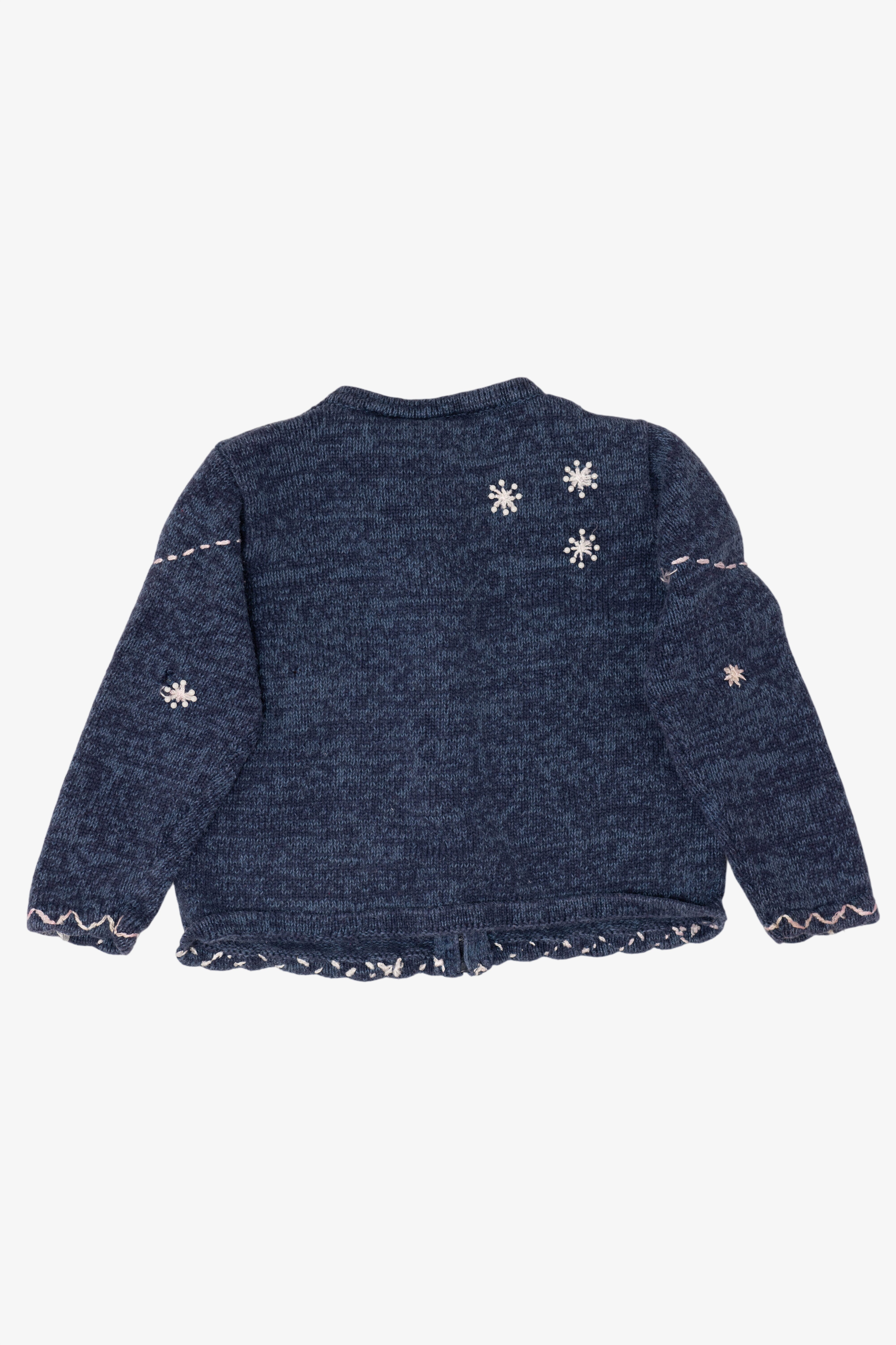 Vintage Kids Navy Blue Tiara Girls Ice Skating Ugly Christmas Cardigan (2000s)