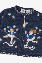 Vintage Kids Navy Blue Tiara Girls Ice Skating Ugly Christmas Cardigan (2000s)
