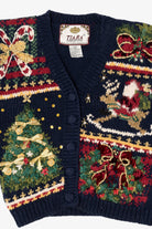Vintage Kids Navy Blue Tiara International Ugly Christmas Cardigan (1990s)