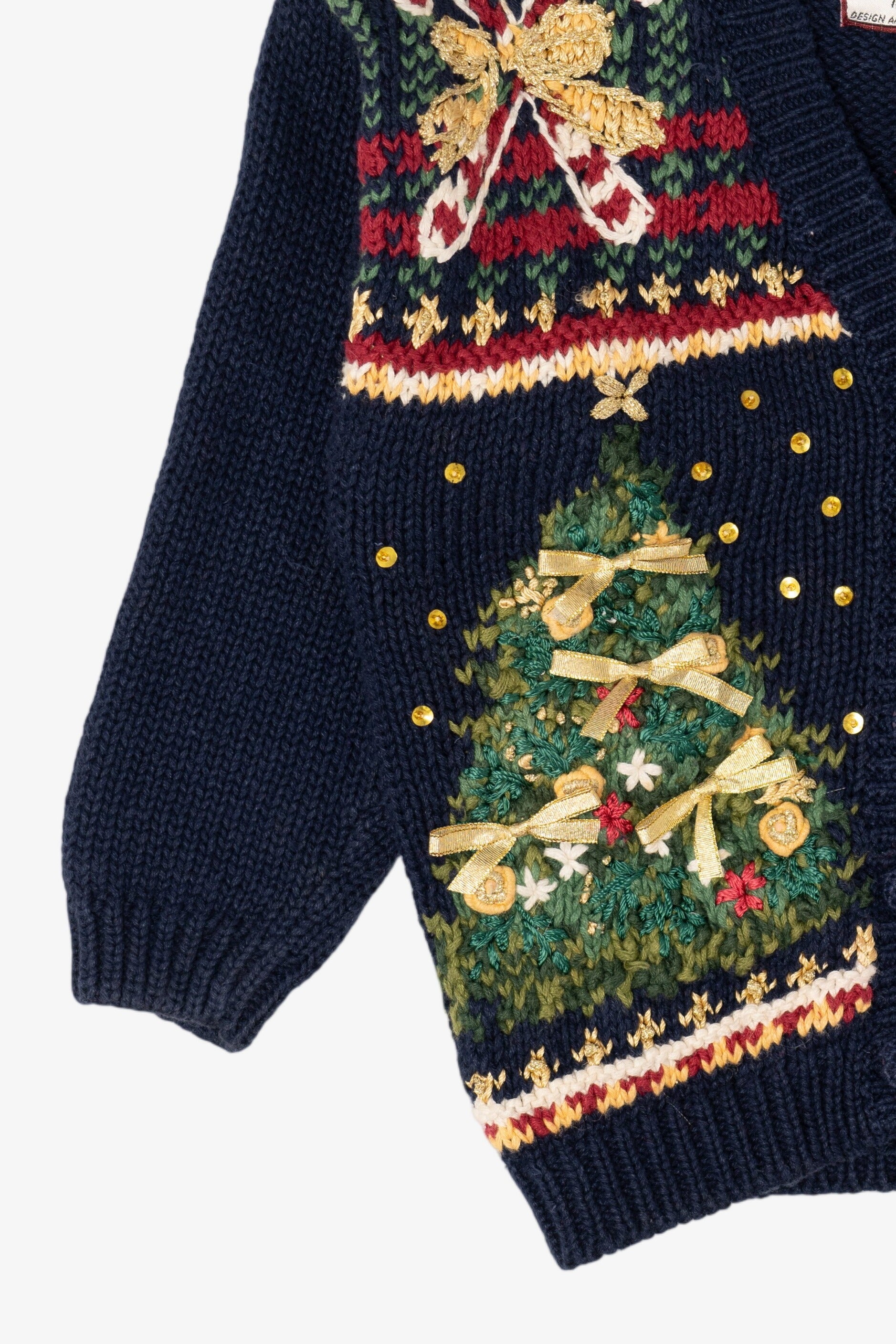 Vintage Kids Navy Blue Tiara International Ugly Christmas Cardigan (1990s)