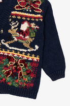 Vintage Kids Navy Blue Tiara International Ugly Christmas Cardigan (1990s)