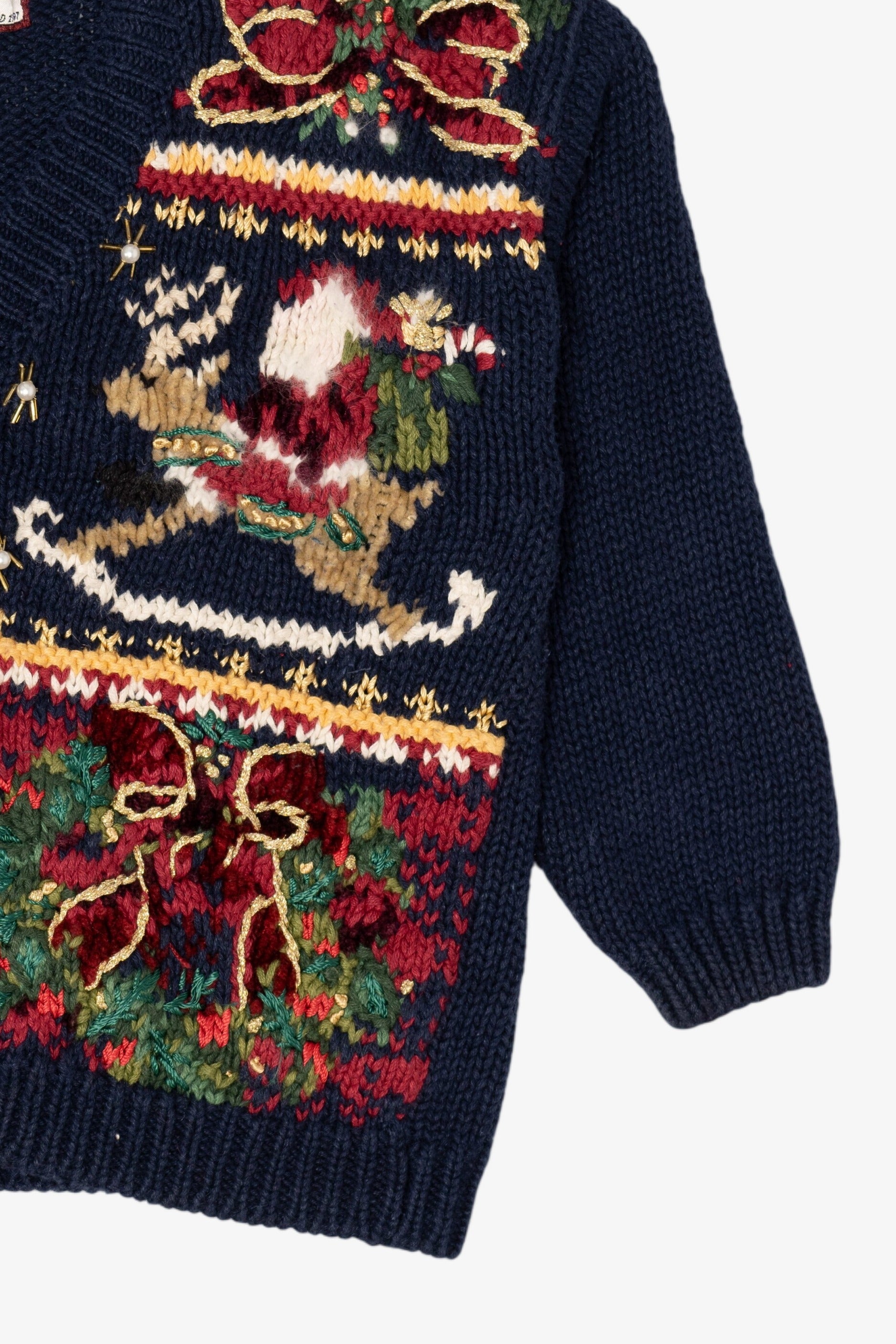 Vintage Kids Navy Blue Tiara International Ugly Christmas Cardigan (1990s)