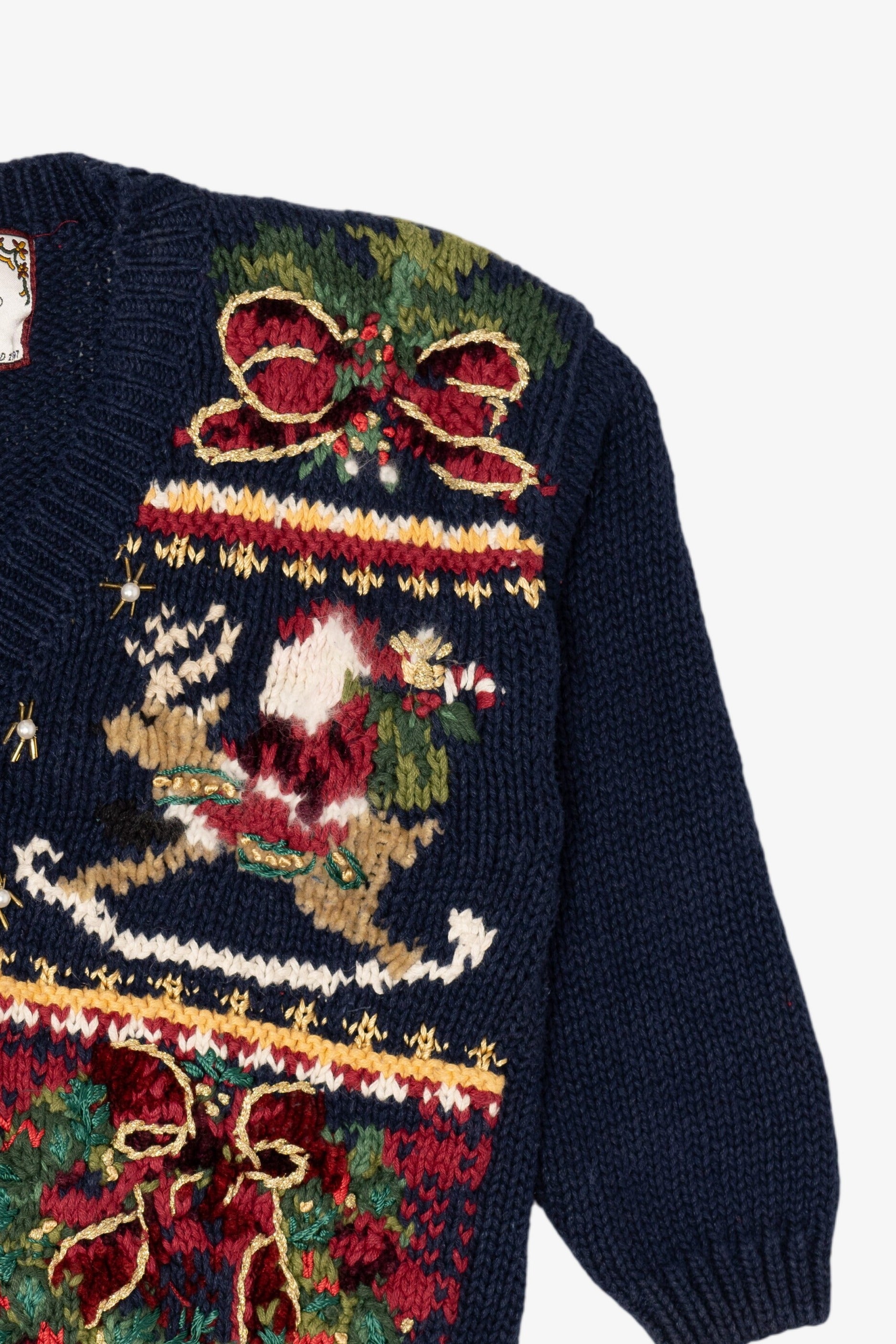 Vintage Kids Navy Blue Tiara International Ugly Christmas Cardigan (1990s)
