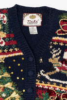 Vintage Kids Navy Blue Tiara International Ugly Christmas Cardigan (1990s)