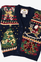 Vintage Kids Navy Blue Tiara International Ugly Christmas Cardigan (1990s)