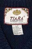 Vintage Kids Navy Blue Tiara International Ugly Christmas Cardigan (1990s)