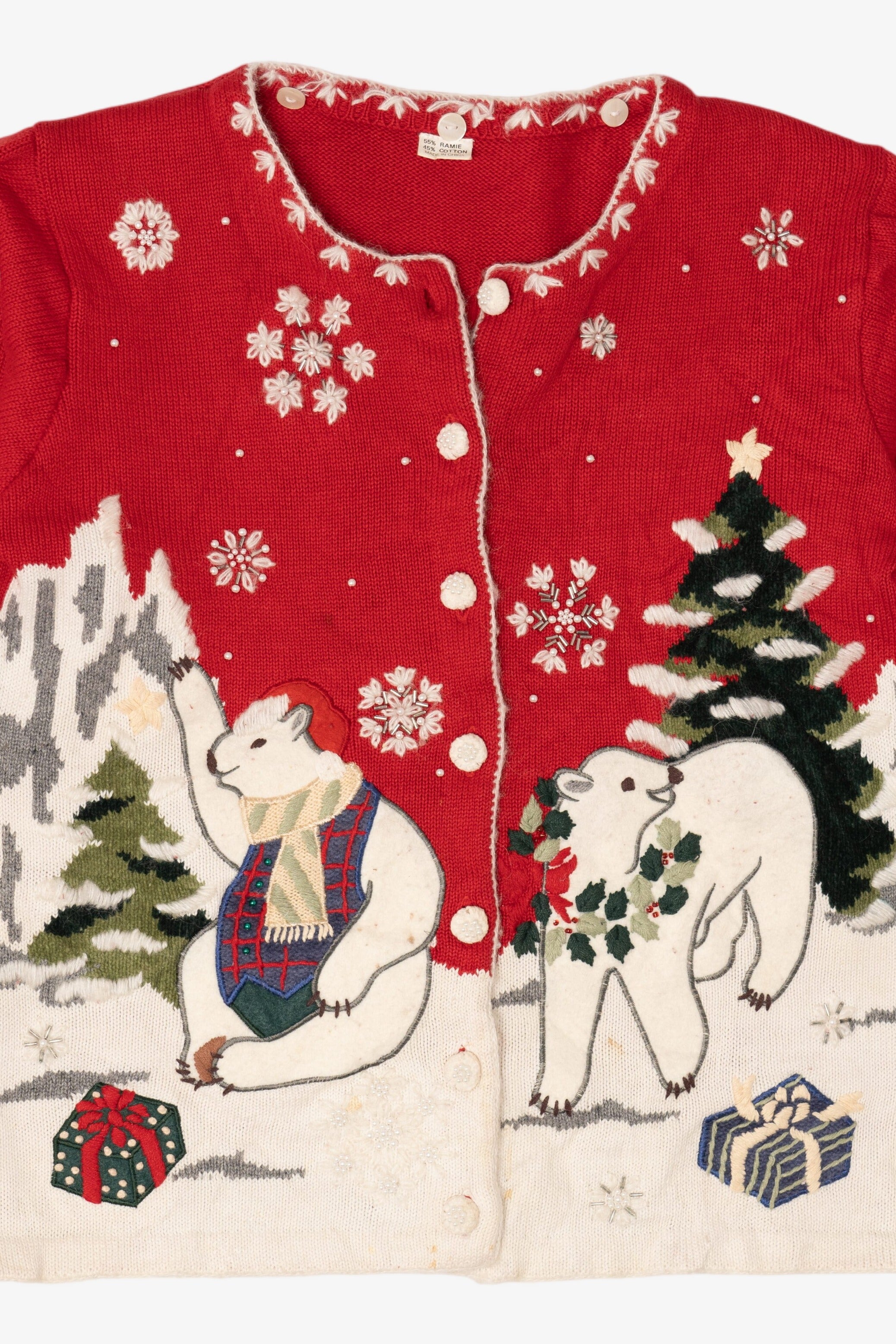 Vintage Red Polar Bears Ugly Christmas Cardigan (1990s)