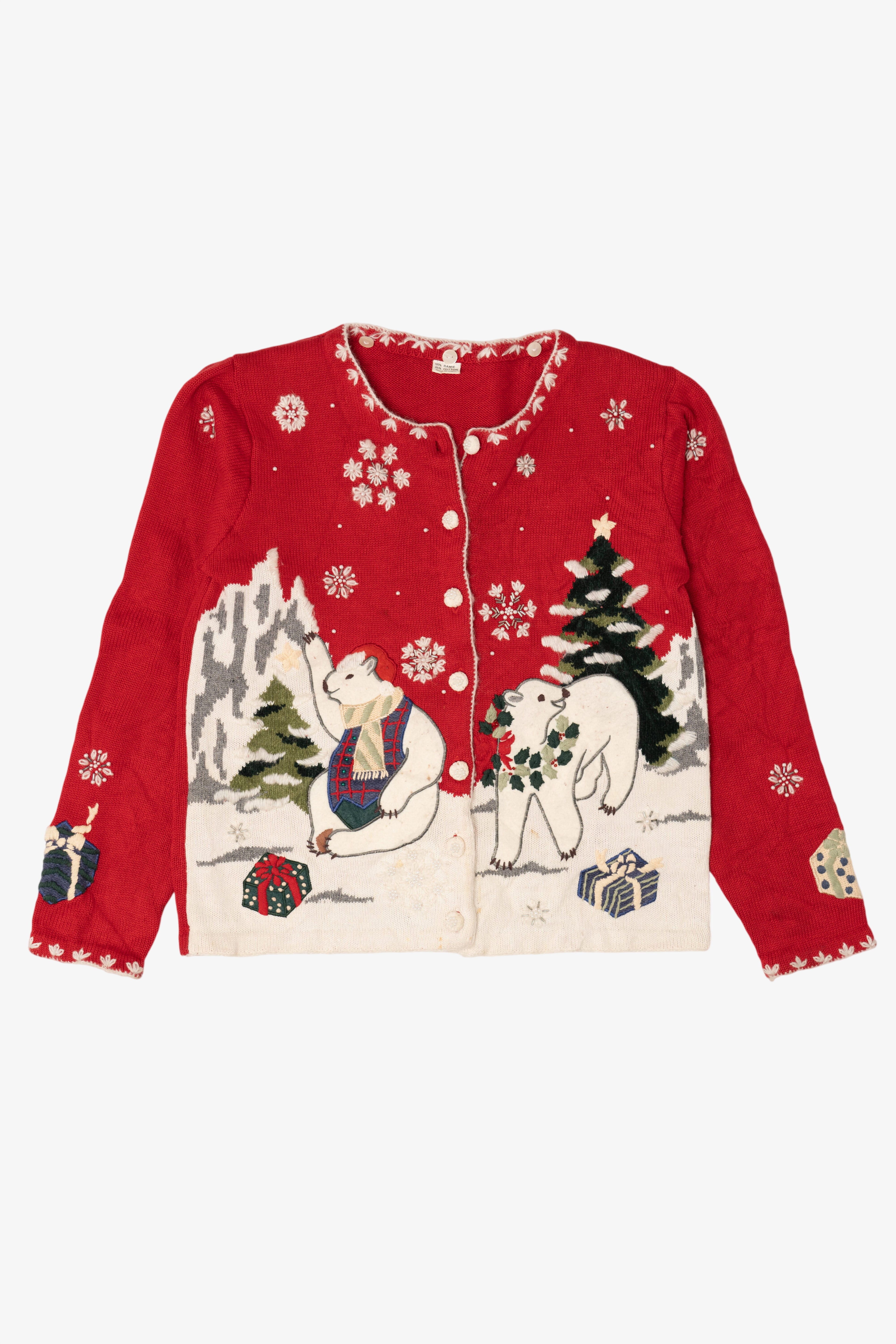 Vintage Red Polar Bears Ugly Christmas Cardigan (1990s)