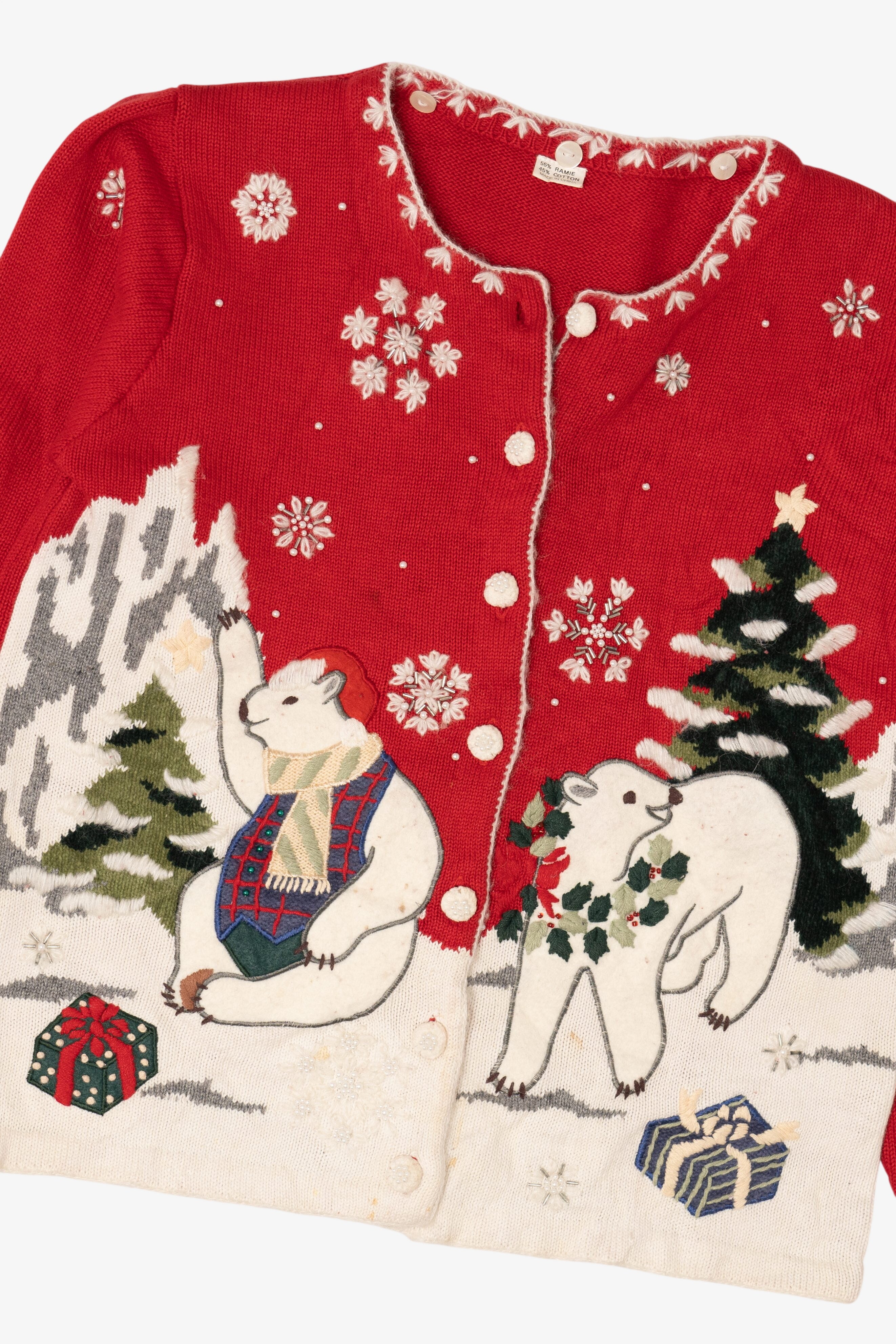 Vintage Red Polar Bears Ugly Christmas Cardigan (1990s)