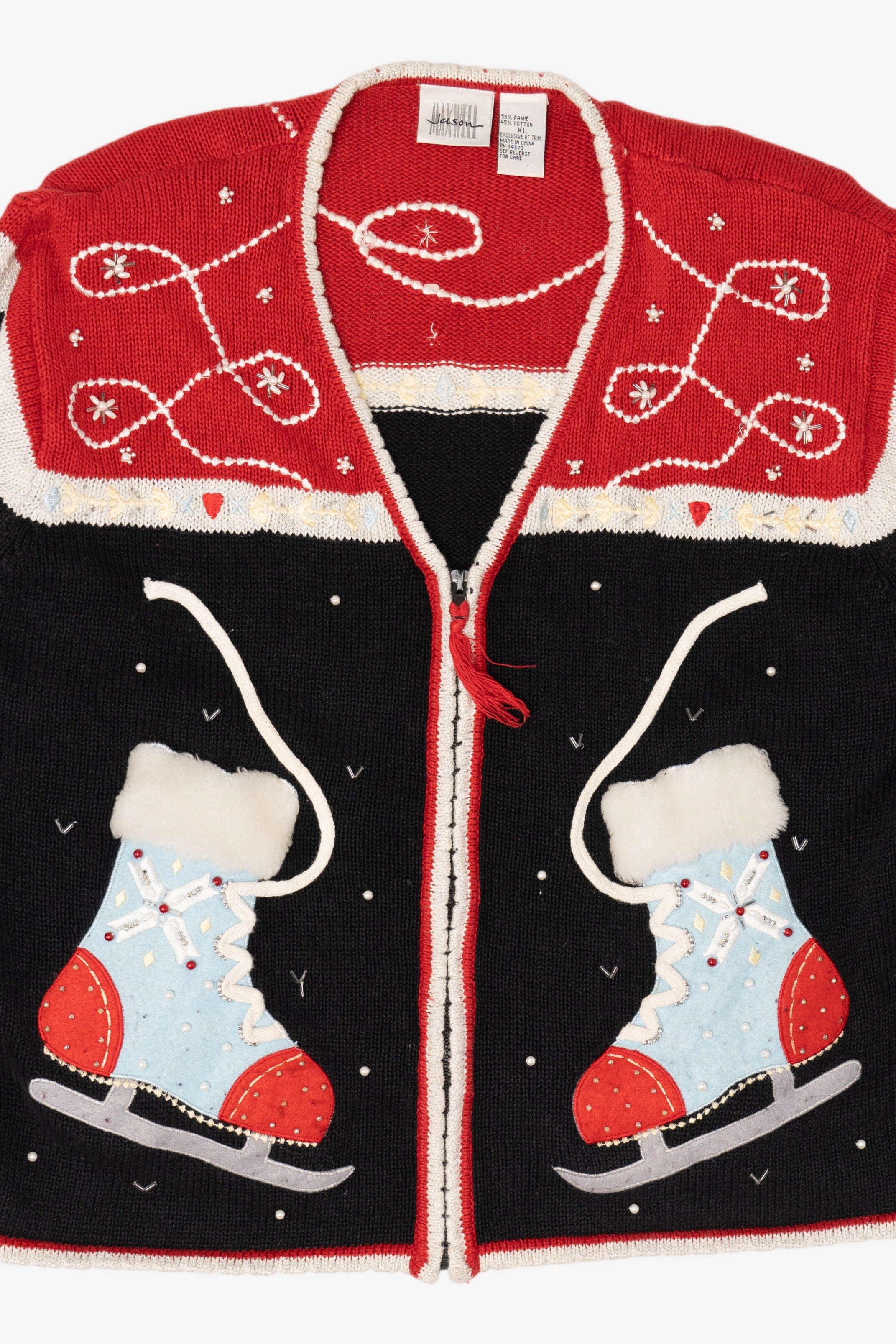 Vintage Black Jason Maxwell Ice Skates Ugly Christmas Cardigan (1990s)