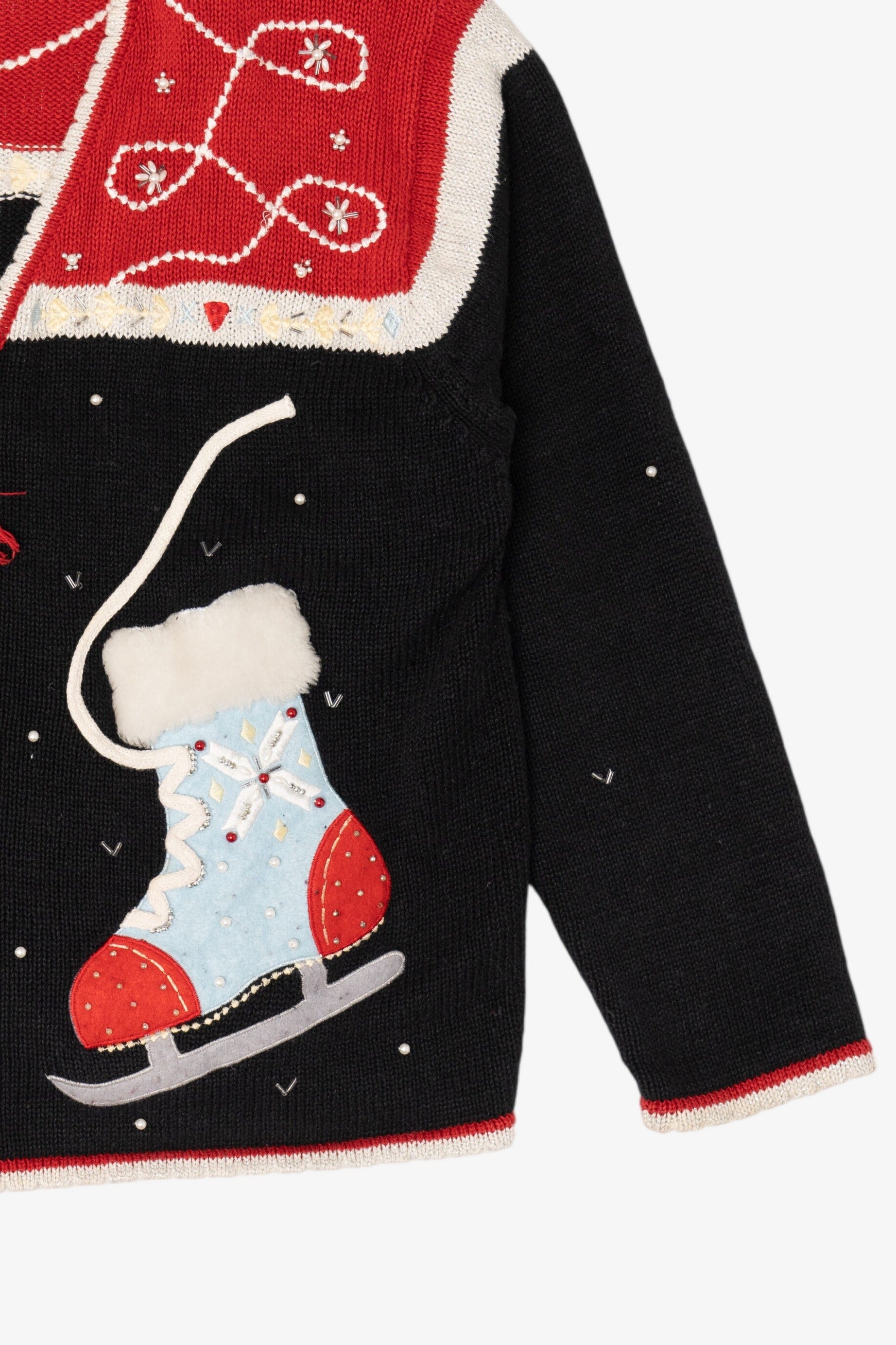 Vintage Black Jason Maxwell Ice Skates Ugly Christmas Cardigan (1990s)