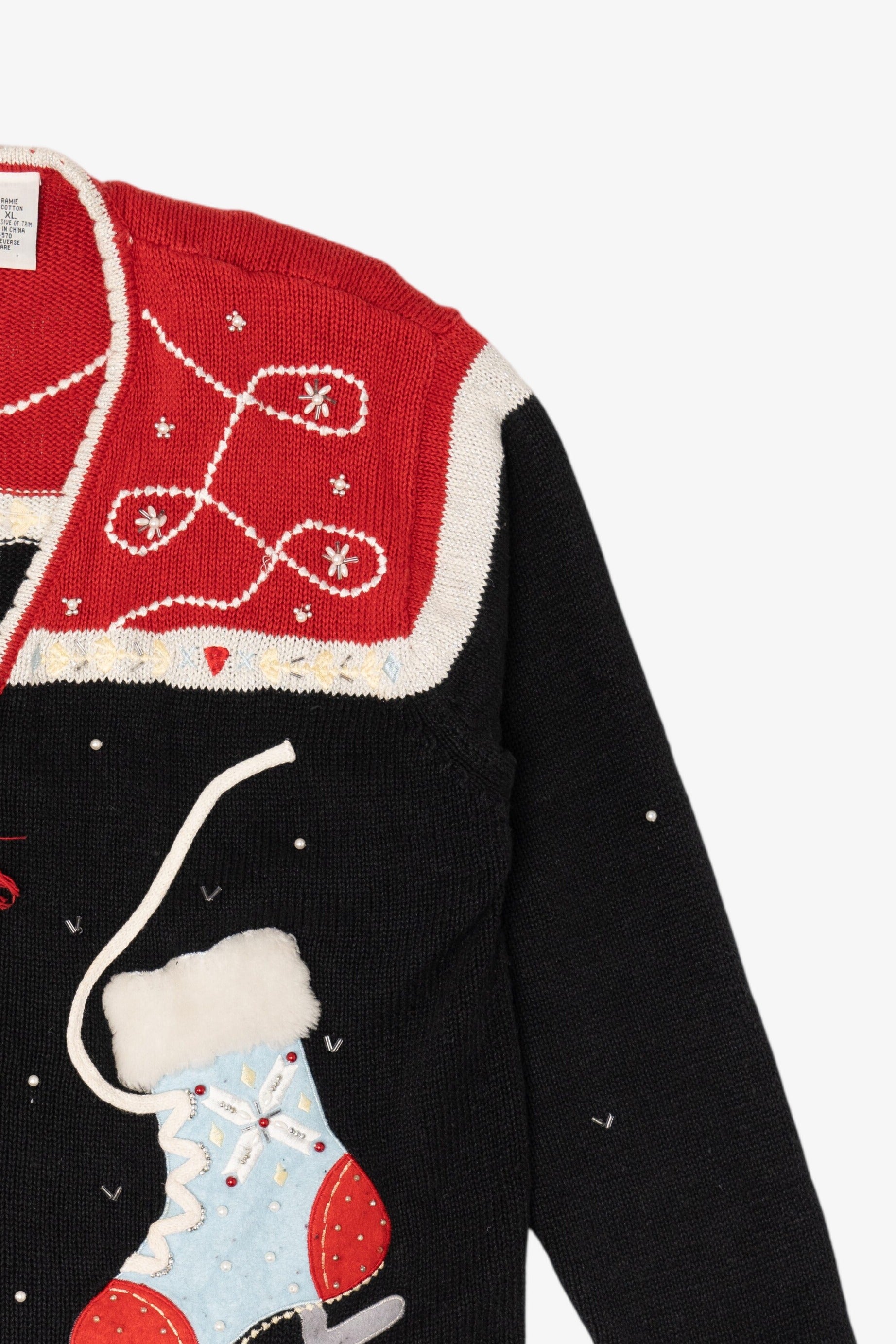 Vintage Black Jason Maxwell Ice Skates Ugly Christmas Cardigan (1990s)
