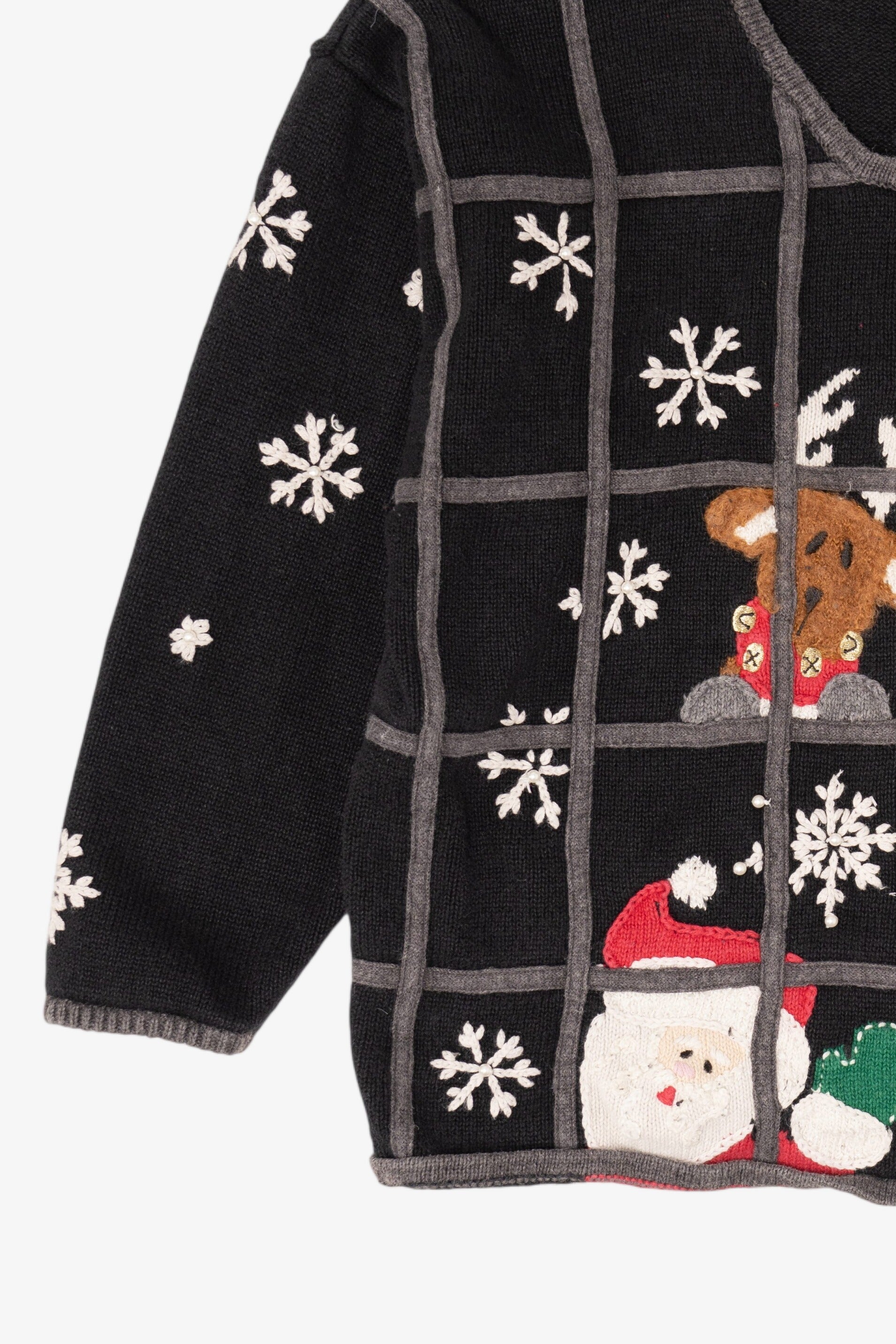 Vintage Black Santa In The Window Ugly Christmas Cardigan (1990s)