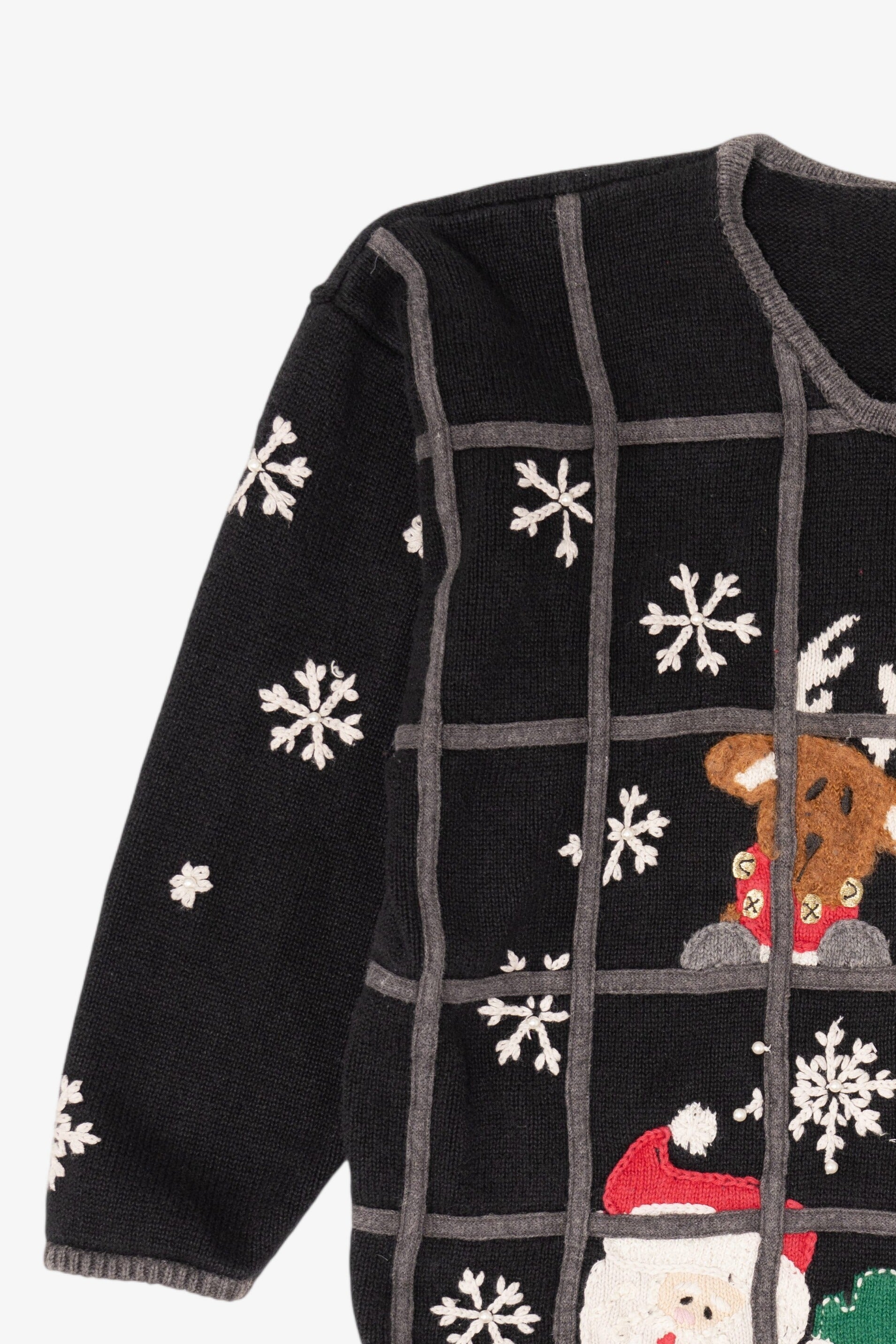 Vintage Black Santa In The Window Ugly Christmas Cardigan (1990s)