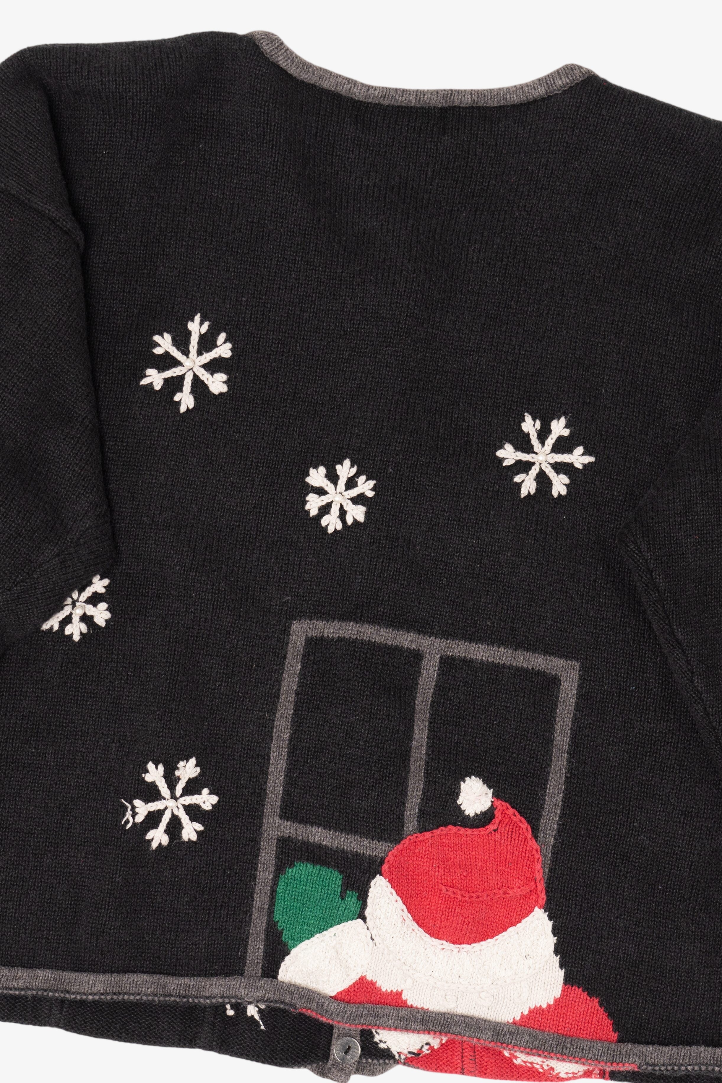 Vintage Black Santa In The Window Ugly Christmas Cardigan (1990s)