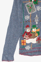 Vintage Blue Victoria Jones Snowmen Ugly Christmas Cardigan (1990s)