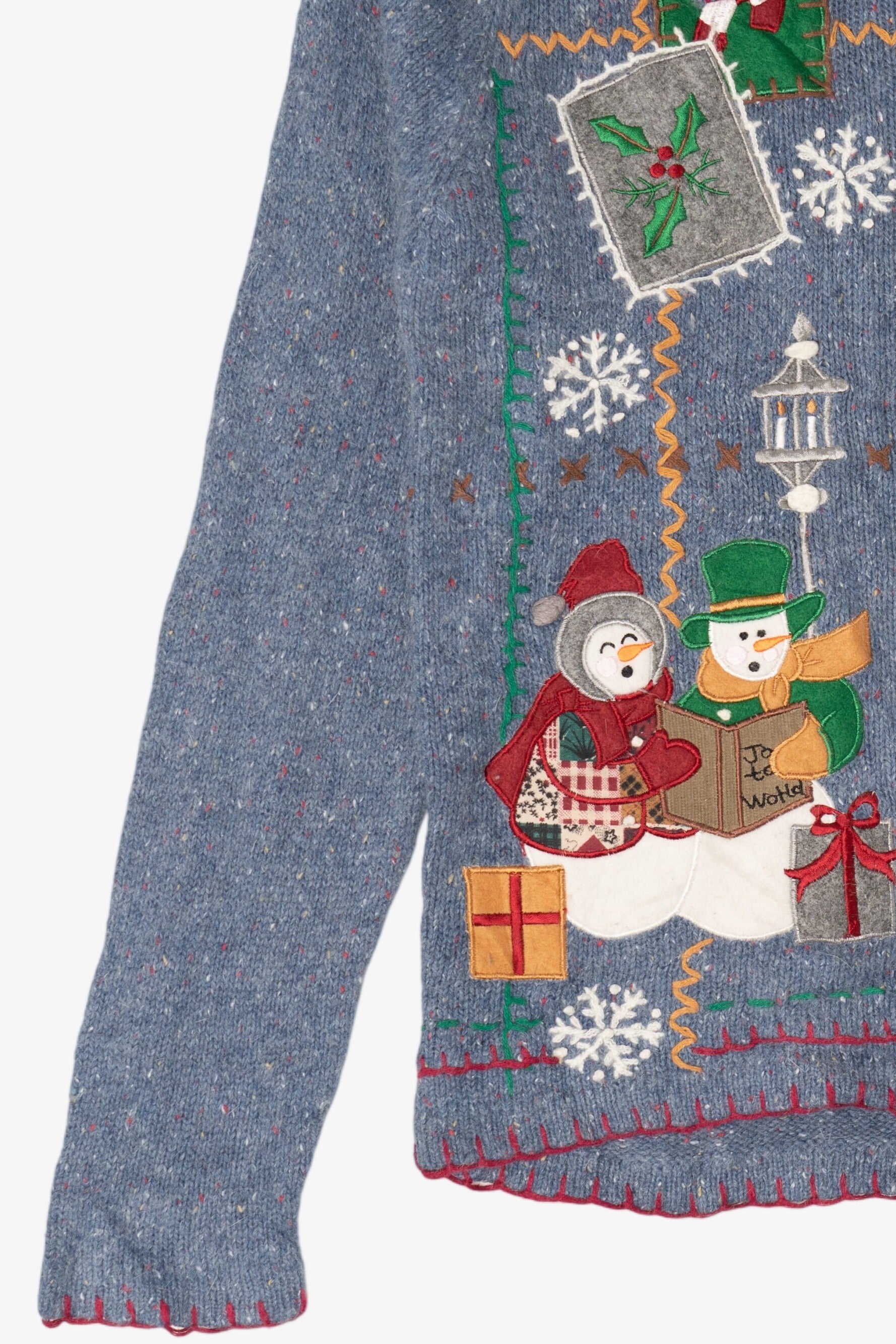 Vintage Blue Victoria Jones Snowmen Ugly Christmas Cardigan (1990s)