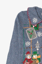 Vintage Blue Victoria Jones Snowmen Ugly Christmas Cardigan (1990s)