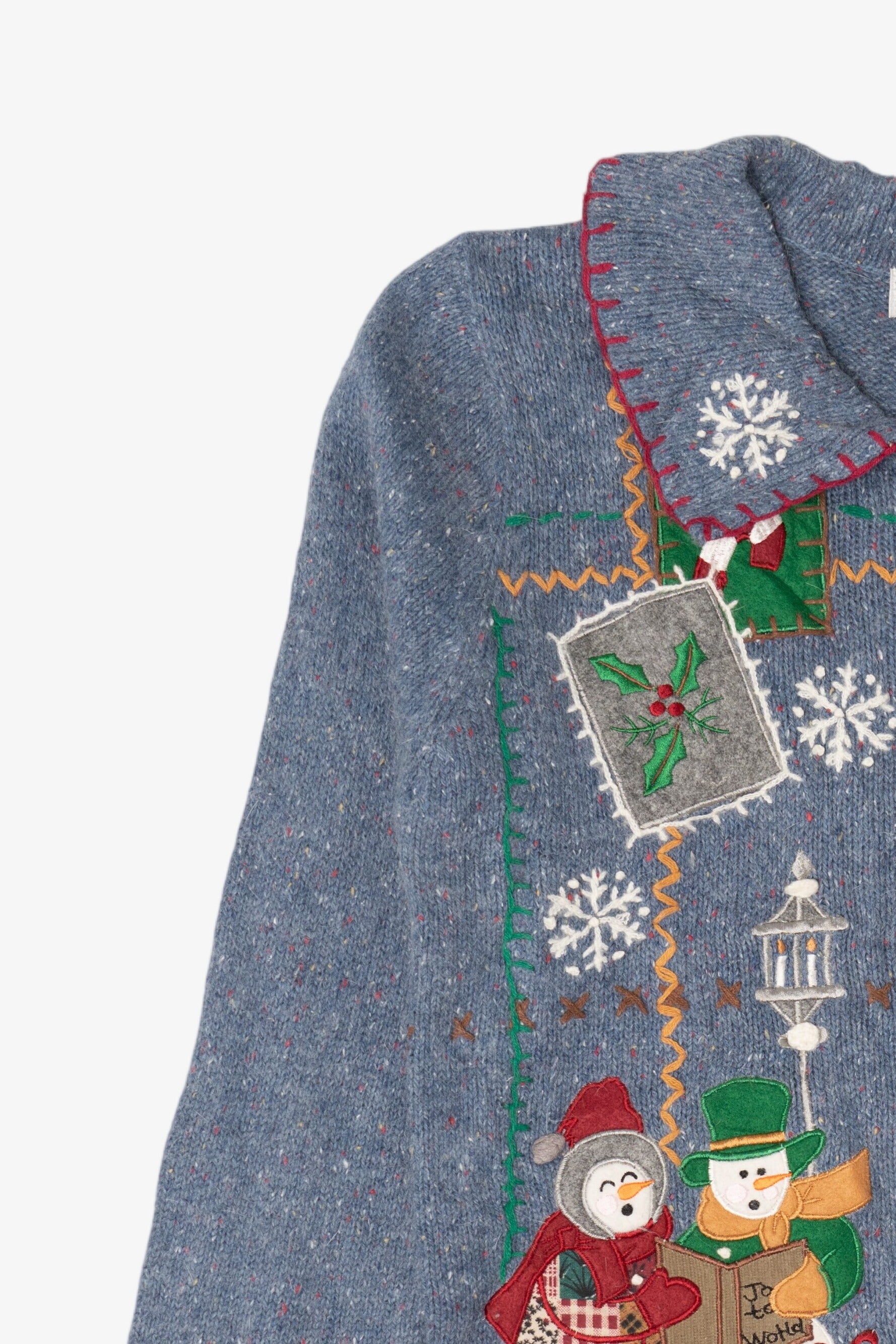 Vintage Blue Victoria Jones Snowmen Ugly Christmas Cardigan (1990s)