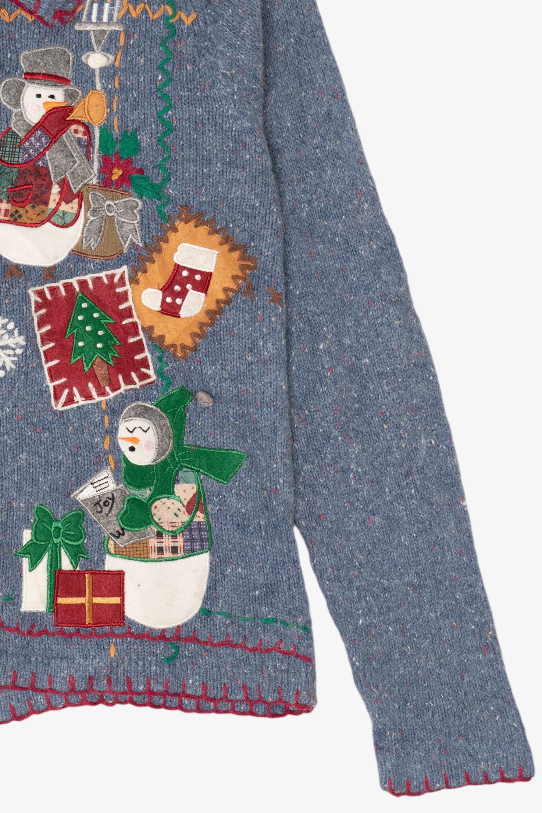 Vintage Blue Victoria Jones Snowmen Ugly Christmas Cardigan (1990s)