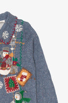 Vintage Blue Victoria Jones Snowmen Ugly Christmas Cardigan (1990s)